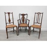 3 ARTS AND CRAFTS EDWARDIAN BEDROOM CHAIRS INLAID WITH SATIN WOOD