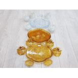 SOWERBY 2 PART DRESSING TABLE GLASS SETS IN THE BUTTERFLY PATTERN ONE BLUE AND ONE AMBER