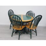 MODERN BEECH AND TILE TOPPED EXTENDING TABLE WITH 4 WINDSOR STYLE CHAIRS