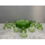 SOWERBY 5 BUTTERFLY GREEN DRESSER TRAYS AND APPROX 4 PAIRS CANDLESTICKS ETC