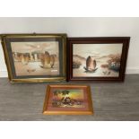 3 ORIENTAL FRAMED PAINTINGS