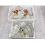2 BOXES OF VINTAGE LOCAL GLASS BY DAVIDSON SOWERBY INCLUDES AMBER DRINKS SET DISPENSERS JUGS TRAYS