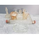 ART DECO GLASS DRESSER SET WITH AMERICAN GLASS CREAM AND SUGAR PYREX ROLLING PIN AND POSSIBLY