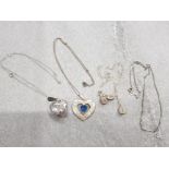 COLLECTION OF SILVER JEWELLERY ITEMS INCLUDING SILVER HEART PENDANT WITH BLUE STONE, 925 STERING