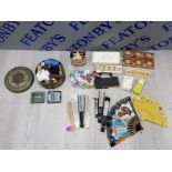 MISCELLANEOUS SEWING ITEMS INCLUDING THREADS AND WOOL IN VINTAGE TINS,0 COLLECTION OF FANS AND