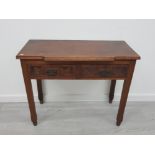 MID CENTURY MAHOGANY 2 DRAWER HALL TABLE WITH DECORATIVE PATTERN TO DRAWERS 94CM BY 44CM BY 78CM