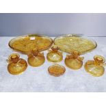 1930S SOWERBY AMBER GLASS PART DRESSING TABLE SETS