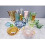 MISCELLANEOUS GLASS WARE INCLUDES 1940/50S COLOURED GLASS BY SOWERBY JOBLING DAVIDSONS GREENERS ETC