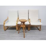 3 MODERN BEECH FRAMED CHAIRS TOGETHER WITH BEECH EXTENDABLE STOOL