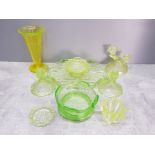 VARIOUS PIECES OF GREEN URANIUM GLASS