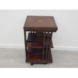 EDWARDIAN MAHOGANY REVOLVING BOOK STAND WITH SATIN WOOD INLAY 46CM BY 84CM