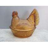 SOWERBY AMBER GLASS HEN ON NEST EGG HOLDER