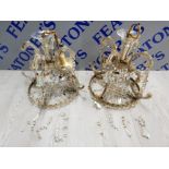 A PAIR OF VINTAGE CRYSTAL GLASS CHANDELIERS WITH CLEAR GLASS DROPS, SOLD AS SEEN