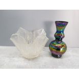 SOWERBY RAINBOW LUSTRE VASE TOGETHER WITH BAGLEY WILD OAK TUDOR ROSE HANDKERCHIEF VASE