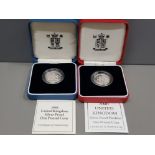 ROYAL MINT SILVER PROOF 2000 ONE POUND COIN TOGETHER WITH ROYAL MINT SILVER PROOF 1993 ONE POUND