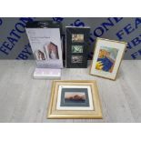 MIXED ITEMS INCLUDING 3 FRAMED PICTURES OF AUSTRALIA, SET OF 3 SMALL FRAMES AND GEOMETRIC HOUSE