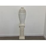 A LARGE CONTEMPORARY FLOOR VASE 75CM WITH ALL CREAM ROMAN COLOSSEUM PLANTER BASE 72CM