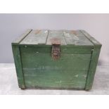 VINTAGE WOODEN CHEST WITH TWIN HANDLES 47CM BY 34CM BY 35CM