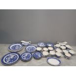 COLLECTION OF BLUE AND WHITE POTTERY TEA AND DINNER WARE INCLUDES WASHINGTON OLD WILLOW, WILLOW