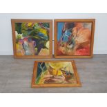 3 MODERN ABSTRACT OIL PAINTINGS BY ARTIST DORA HIRST INCLUDES 1999 DEEP POOL, 1993 SEASONS END AND