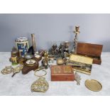 BOX OF MISCELLANEOUS ITEMS MAINLY INCLUDES BRASS PEWTER ETC