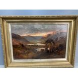 ANTIQUE OIL PAINTING ON CANVAS OF SCOTTISH GLEN SCENE SIGNED BY CLEMENT MORRIS 29.5 INCH BY 19.5