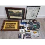 THREE FRAMED NEWCASTLE UNITED RELATED PICTURES TOGETHER WITH A LARGE QUANTITY OF SEASON AND MATCH