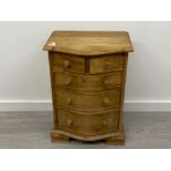 PITCH PINE SERPENTINE FRONTED 5 DRAWER CHEST, 51CM X 39CM X 71CM