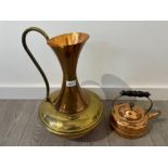 VINTAGE BRASS AND COPPER JUG WITH A COPPER KETTLE