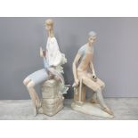 LARGE LLADRO FIGURE WOMAN WITH PEACOCK PLUS ONE OTHER SPANISH FIGURE BLACKSMITH, LLADRO LADY HAS