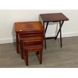 REPRODUCTION MAHOGANY NEST OF THREE TABLES AND FOLDING TABLE