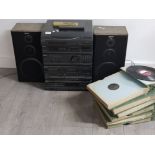 SONY STEREO TURNTABLE SYSTEM AND STACKING SET PLUS 2 SPEAKERS AND LARGE QUANTITY OF RECORDS