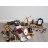 COLLECTION OF MIXED ITEMS INCLUDING BRASS LIDDED STAMP BOX AND BRASS PEN HOLDER, DANCING TROPHIES