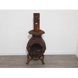 HEAVY DUTY CAST IRON CHIMINEA, WITH FLORAL PATTERNED ENGRAVINGS