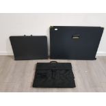 3 BLACK ARTISTS CARRY CASES/ PORTFOLIOS 88 X 65 CM AND 66 X 49 CM