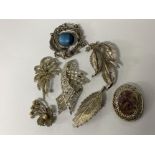 7 LADIES BROOCHES INCLUDES CZ AND 2 MARCASITE ETC