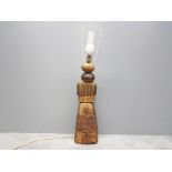 LARGE HEAVY STUDIO POTTERY TABLE LAMP WITH AZTEC DESIGN 72CM