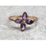 9CT YELLOW GOLD AMETHYST AND SEED PEARL RING SIZE K1/2 1.1G GROSS