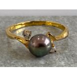 GREY FRESHWATER PEARL SILVER GILT RING 2.1G SIZE R