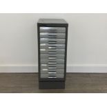 MYERS KINGSBURY 10 DRAWER METAL INDEX CABINET, 40CM X 28CM X 70CM