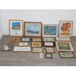 LARGE COLLECTION OF FRAMED PRINTS INCLUDES VAN GOGH LES IRISES AND SUNFLOWERS, LOWRY AND POOH ETC