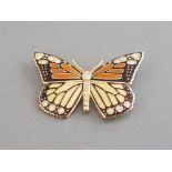 18CT YELLOW GOLD BUTTERFLY ENAMEL BROOCH SET WITH TWENTY ROUND CUT DIAMONDS APPROXIMATELY 0.75CT