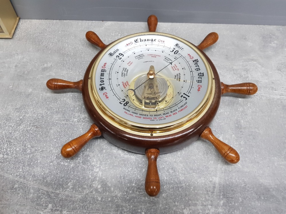 SHIP WHEEL BAROMETER TOGETHER WITH QUARTZ CLOCK CORAL TRAVEL ALARM CLOCK AND MIANUTRE BRASS ANDREW 4 - Image 3 of 3