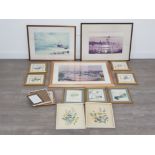 COLLECTION OF FRAMED PRINTS INCLUDING A CASTLE, SEA VIEW SCENE AND THE MILLENNIUM EYE BY I