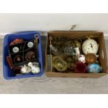 2 BOXES OF MIXED BRASSWARE, GLASS AND CHINA PIECES