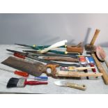 A QUANTITY OF MISCELLANEOUS TOOLS INCLUDES WARRANTED SUPERIOR SAW WOOD PLANER HAMMERS ETC