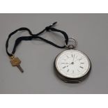 SILVER HALF HUNTER POCKET WATCH WITH KEY