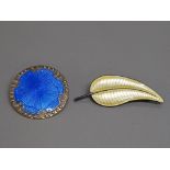 2 BROOCHES BY DENMARK DESIGNER VOLMER BAHNER, BOTH STERLING SILVER AND GUILLOCHE ENAMEL BOTH IN