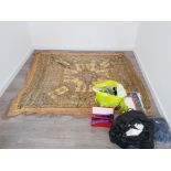 LARGE SILK BLANKET WITH EGYPTIAN DECORATION AND A COLLECTION OF WOOL ETC