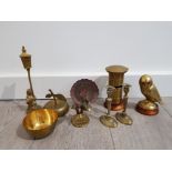 COLLECTION OF VINTAGE BRASSWARE INCLUDES CANDLESTICKS POST OFFICE BOX AND DOLPHINS ETC